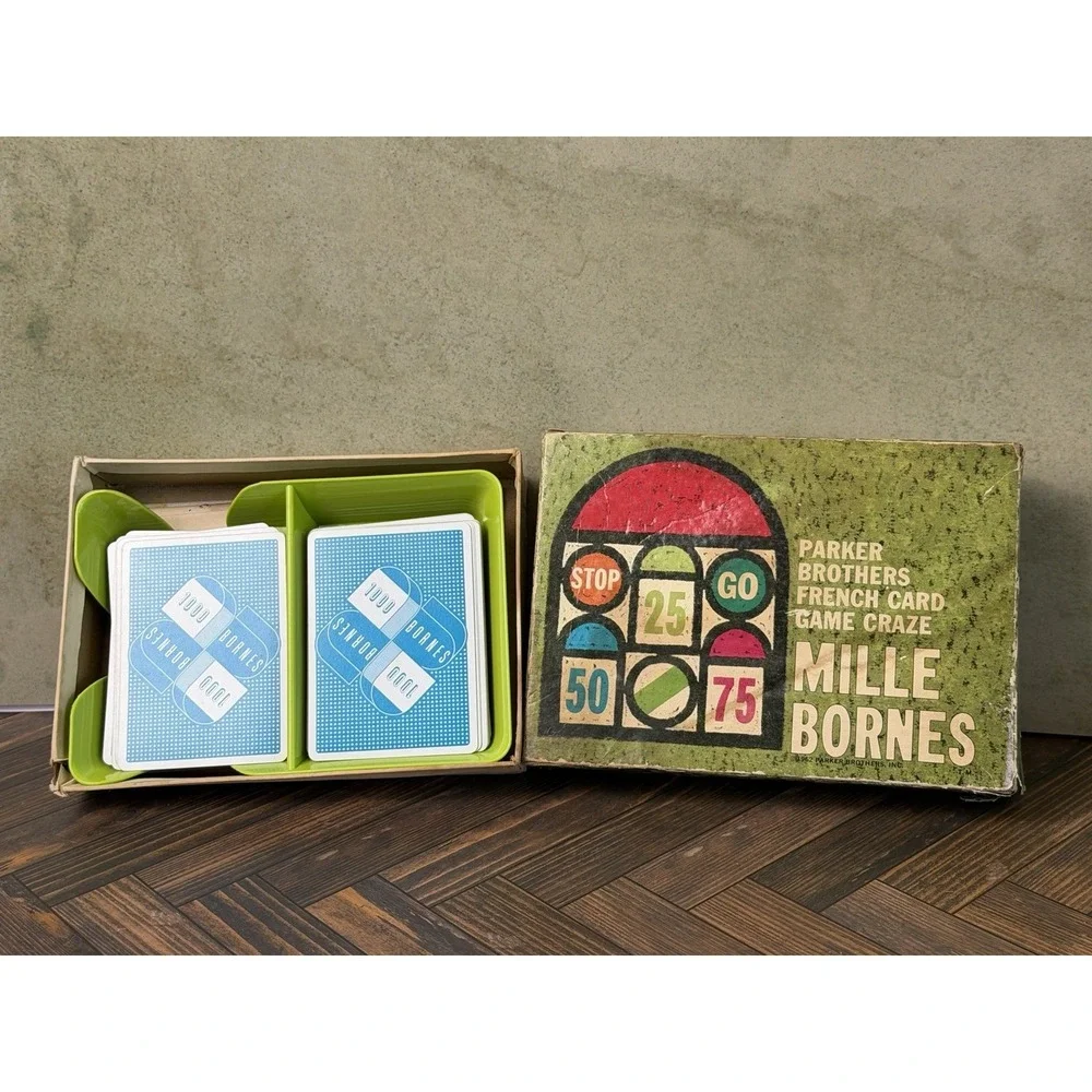 Mille Bornes 1962 Parker Brothers French Card Game Complete with Card Trays